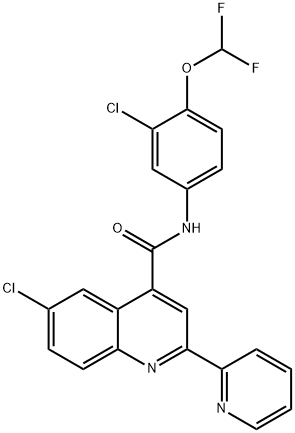 6-chloro-N-[3-chloro-4-(difluoromethoxy)phenyl]-2-pyridin-2-ylquinoline-4-carboxamide Struktur