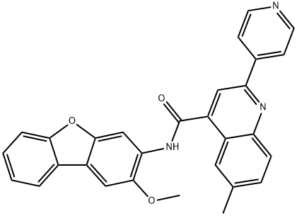 N-(2-methoxydibenzofuran-3-yl)-6-methyl-2-pyridin-4-ylquinoline-4-carboxamide Struktur