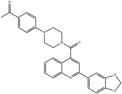 1-[4-[4-[2-(1,3-benzodioxol-5-yl)quinoline-4-carbonyl]piperazin-1-yl]phenyl]ethanone Struktur