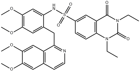 N-[2-[(6,7-dimethoxyisoquinolin-1-yl)methyl]-4,5-dimethoxyphenyl]-1,3-diethyl-2,4-dioxoquinazoline-6-sulfonamide Struktur