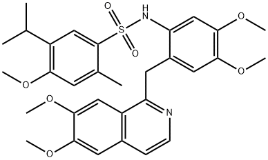 N-[2-[(6,7-dimethoxyisoquinolin-1-yl)methyl]-4,5-dimethoxyphenyl]-4-methoxy-2-methyl-5-propan-2-ylbenzenesulfonamide Struktur