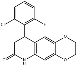 9-(2-chloro-6-fluorophenyl)-3,6,8,9-tetrahydro-2H-[1,4]dioxino[2,3-g]quinolin-7-one Struktur