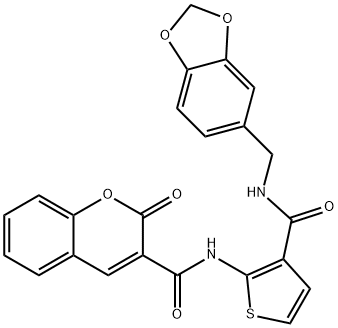 N-[3-(1,3-benzodioxol-5-ylmethylcarbamoyl)thiophen-2-yl]-2-oxochromene-3-carboxamide Struktur