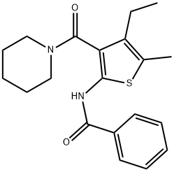 N-[4-ethyl-5-methyl-3-(piperidine-1-carbonyl)thiophen-2-yl]benzamide Struktur