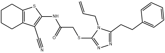 N-(3-cyano-4,5,6,7-tetrahydro-1-benzothiophen-2-yl)-2-[[5-(2-phenylethyl)-4-prop-2-enyl-1,2,4-triazol-3-yl]sulfanyl]acetamide Struktur