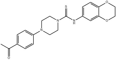 4-(4-acetylphenyl)-N-(2,3-dihydro-1,4-benzodioxin-6-yl)piperazine-1-carbothioamide Struktur