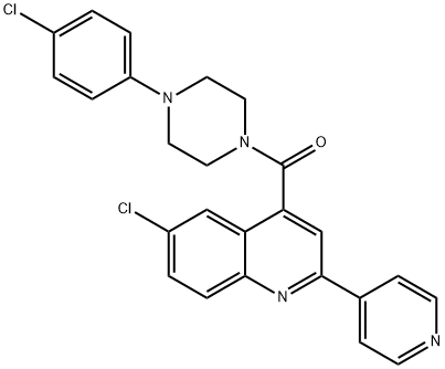 [4-(4-chlorophenyl)piperazin-1-yl]-(6-chloro-2-pyridin-4-ylquinolin-4-yl)methanone Struktur