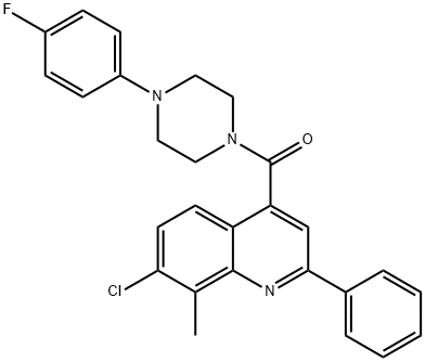 (7-chloro-8-methyl-2-phenylquinolin-4-yl)-[4-(4-fluorophenyl)piperazin-1-yl]methanone Struktur