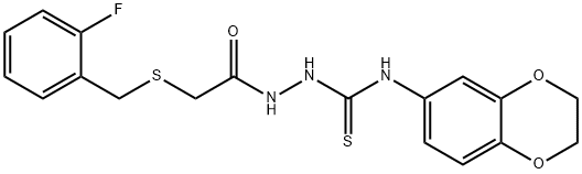 1-(2,3-dihydro-1,4-benzodioxin-6-yl)-3-[[2-[(2-fluorophenyl)methylsulfanyl]acetyl]amino]thiourea Struktur