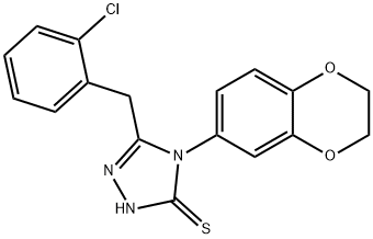 3-[(2-chlorophenyl)methyl]-4-(2,3-dihydro-1,4-benzodioxin-6-yl)-1H-1,2,4-triazole-5-thione Struktur