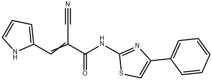 (E)-2-cyano-N-(4-phenyl-1,3-thiazol-2-yl)-3-(1H-pyrrol-2-yl)prop-2-enamide Struktur