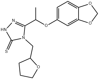 3-[1-(1,3-benzodioxol-5-yloxy)ethyl]-4-(oxolan-2-ylmethyl)-1H-1,2,4-triazole-5-thione Struktur