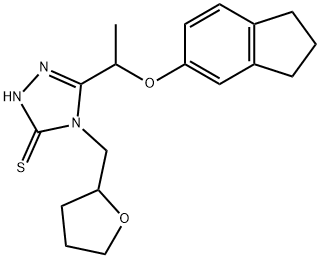 3-[1-(2,3-dihydro-1H-inden-5-yloxy)ethyl]-4-(oxolan-2-ylmethyl)-1H-1,2,4-triazole-5-thione Struktur