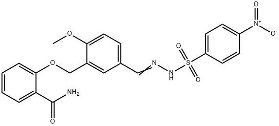 2-[[2-methoxy-5-[(Z)-[(4-nitrophenyl)sulfonylhydrazinylidene]methyl]phenyl]methoxy]benzamide Struktur