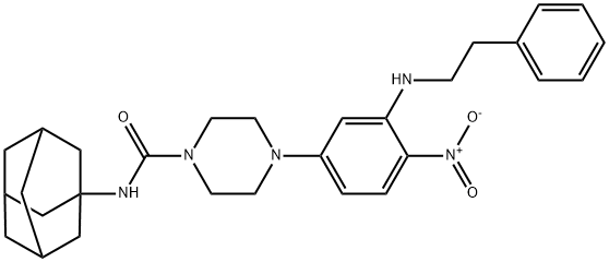 N-(1-adamantyl)-4-[4-nitro-3-(2-phenylethylamino)phenyl]piperazine-1-carboxamide Struktur