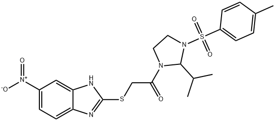 1-[3-(4-methylphenyl)sulfonyl-2-propan-2-ylimidazolidin-1-yl]-2-[(6-nitro-1H-benzimidazol-2-yl)sulfanyl]ethanone Struktur