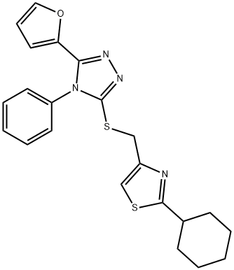 2-cyclohexyl-4-[[5-(furan-2-yl)-4-phenyl-1,2,4-triazol-3-yl]sulfanylmethyl]-1,3-thiazole Struktur