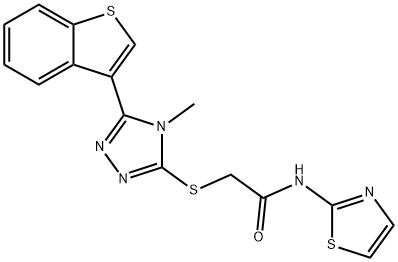 2-[[5-(1-benzothiophen-3-yl)-4-methyl-1,2,4-triazol-3-yl]sulfanyl]-N-(1,3-thiazol-2-yl)acetamide Struktur