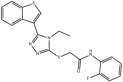 2-[[5-(1-benzothiophen-3-yl)-4-ethyl-1,2,4-triazol-3-yl]sulfanyl]-N-(2-fluorophenyl)acetamide Struktur