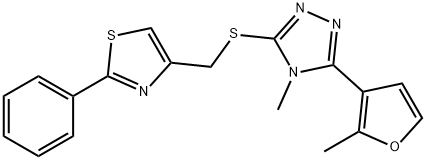 4-[[4-methyl-5-(2-methylfuran-3-yl)-1,2,4-triazol-3-yl]sulfanylmethyl]-2-phenyl-1,3-thiazole Struktur