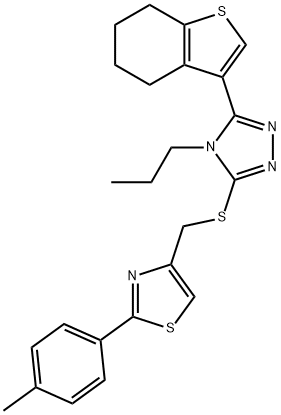 2-(4-methylphenyl)-4-[[4-propyl-5-(4,5,6,7-tetrahydro-1-benzothiophen-3-yl)-1,2,4-triazol-3-yl]sulfanylmethyl]-1,3-thiazole Struktur