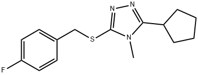 3-cyclopentyl-5-[(4-fluorophenyl)methylsulfanyl]-4-methyl-1,2,4-triazole Struktur