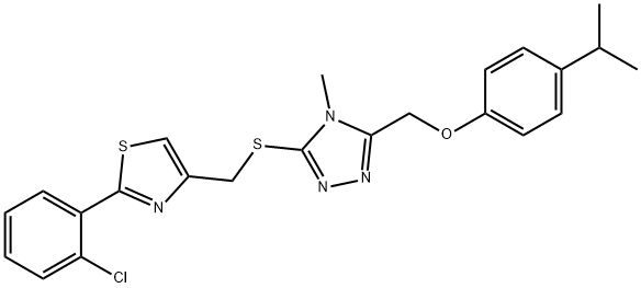 2-(2-chlorophenyl)-4-[[4-methyl-5-[(4-propan-2-ylphenoxy)methyl]-1,2,4-triazol-3-yl]sulfanylmethyl]-1,3-thiazole Struktur