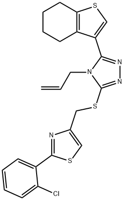 2-(2-chlorophenyl)-4-[[4-prop-2-enyl-5-(4,5,6,7-tetrahydro-1-benzothiophen-3-yl)-1,2,4-triazol-3-yl]sulfanylmethyl]-1,3-thiazole Struktur