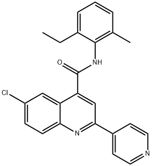 6-chloro-N-(2-ethyl-6-methylphenyl)-2-pyridin-4-ylquinoline-4-carboxamide Struktur