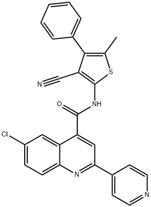 6-chloro-N-(3-cyano-5-methyl-4-phenylthiophen-2-yl)-2-pyridin-4-ylquinoline-4-carboxamide Struktur