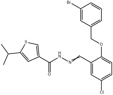 N-[(E)-[2-[(3-bromophenyl)methoxy]-5-chlorophenyl]methylideneamino]-5-propan-2-ylthiophene-3-carboxamide Struktur