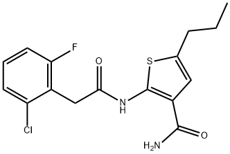 2-[[2-(2-chloro-6-fluorophenyl)acetyl]amino]-5-propylthiophene-3-carboxamide Struktur