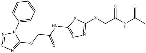 N-[5-(2-acetamido-2-oxoethyl)sulfanyl-1,3,4-thiadiazol-2-yl]-2-(1-phenyltetrazol-5-yl)sulfanylacetamide Struktur