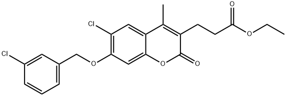 ethyl 3-[6-chloro-7-[(3-chlorophenyl)methoxy]-4-methyl-2-oxochromen-3-yl]propanoate Struktur