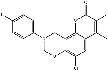 6-chloro-9-(4-fluorophenyl)-3,4-dimethyl-8,10-dihydropyrano[2,3-f][1,3]benzoxazin-2-one Struktur