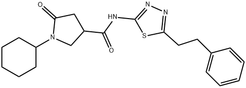 1-cyclohexyl-5-oxo-N-[5-(2-phenylethyl)-1,3,4-thiadiazol-2-yl]pyrrolidine-3-carboxamide Struktur