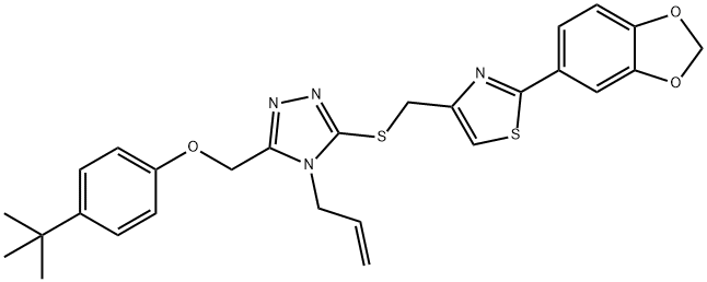 2-(1,3-benzodioxol-5-yl)-4-[[5-[(4-tert-butylphenoxy)methyl]-4-prop-2-enyl-1,2,4-triazol-3-yl]sulfanylmethyl]-1,3-thiazole Struktur