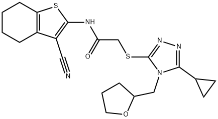 N-(3-cyano-4,5,6,7-tetrahydro-1-benzothiophen-2-yl)-2-[[5-cyclopropyl-4-(oxolan-2-ylmethyl)-1,2,4-triazol-3-yl]sulfanyl]acetamide Struktur