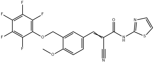 (E)-2-cyano-3-[4-methoxy-3-[(2,3,4,5,6-pentafluorophenoxy)methyl]phenyl]-N-(1,3-thiazol-2-yl)prop-2-enamide Struktur