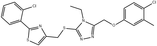 4-[[5-[(4-chloro-3-methylphenoxy)methyl]-4-ethyl-1,2,4-triazol-3-yl]sulfanylmethyl]-2-(2-chlorophenyl)-1,3-thiazole Struktur