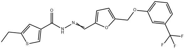 5-ethyl-N-[(E)-[5-[[3-(trifluoromethyl)phenoxy]methyl]furan-2-yl]methylideneamino]thiophene-3-carboxamide Struktur