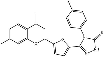 4-(4-methylphenyl)-3-[5-[(5-methyl-2-propan-2-ylphenoxy)methyl]furan-2-yl]-1H-1,2,4-triazole-5-thione Struktur