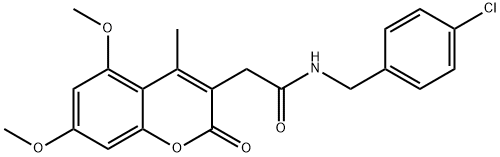 N-[(4-chlorophenyl)methyl]-2-(5,7-dimethoxy-4-methyl-2-oxochromen-3-yl)acetamide Struktur