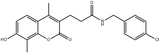 N-[(4-chlorophenyl)methyl]-3-(7-hydroxy-4,8-dimethyl-2-oxochromen-3-yl)propanamide Struktur