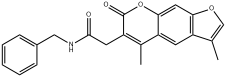 N-benzyl-2-(3,5-dimethyl-7-oxofuro[3,2-g]chromen-6-yl)acetamide Struktur