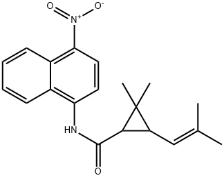 2,2-dimethyl-3-(2-methylprop-1-enyl)-N-(4-nitronaphthalen-1-yl)cyclopropane-1-carboxamide Struktur