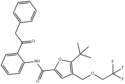 5-tert-butyl-N-[2-(2-phenylacetyl)phenyl]-4-(2,2,2-trifluoroethoxymethyl)furan-2-carboxamide Struktur