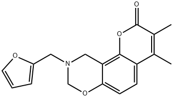 9-(furan-2-ylmethyl)-3,4-dimethyl-8,10-dihydropyrano[2,3-f][1,3]benzoxazin-2-one Struktur