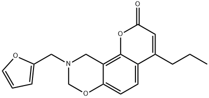 9-(furan-2-ylmethyl)-4-propyl-8,10-dihydropyrano[2,3-f][1,3]benzoxazin-2-one Struktur