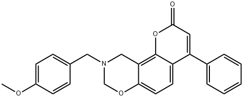 9-[(4-methoxyphenyl)methyl]-4-phenyl-8,10-dihydropyrano[2,3-f][1,3]benzoxazin-2-one Struktur